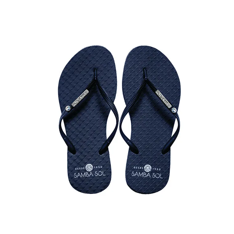 Flip Flops Sheepskin Samba Sol Women's Crystal Collection Flip Flops - Navy Crystal