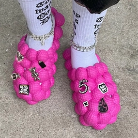 Richy PUFFS Ball Slippers FUCHSIA PINK "PLAIN" W/ Charms Wing Slippers