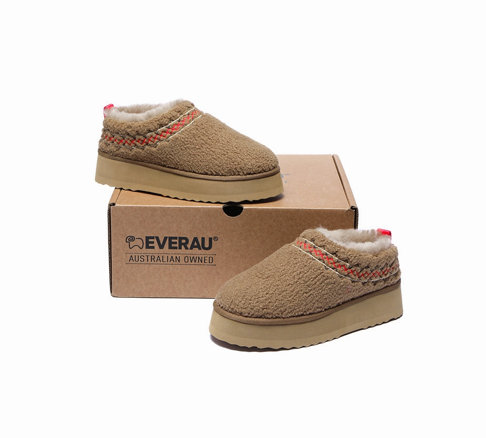 Bumba Slippers EVERAU UGG Slippers Sheepskin Wool Plush Ankle Platform Madge