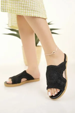 Ballet Slippers Nyc Modafrsat Women's Straw Knitting Lace Slippers