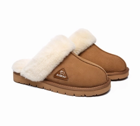 Buckle Slides EVERAU UGG Slippers Premium Sheepskin Wool Scuff Muffin