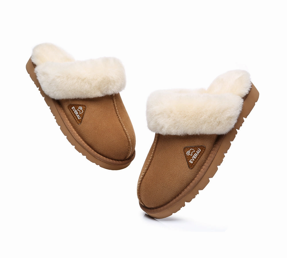 EVERAU UGG Slippers Premium Sheepskin Wool Scuff Muffin