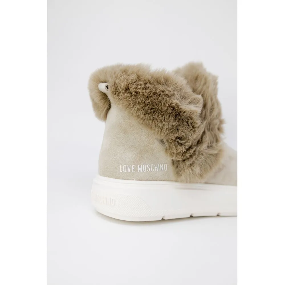Love Moschino Beige Leather Chunky Sneakers Casual Nagra Shoes