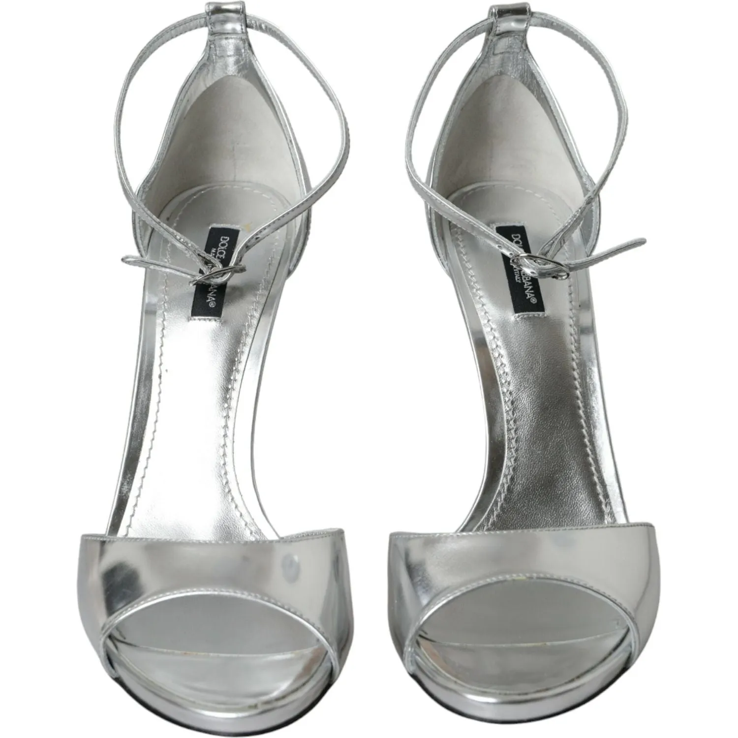 Dolce & Gabbana Silver KEIRA Leather Heels Sandals Shoes Flat Red Sandals