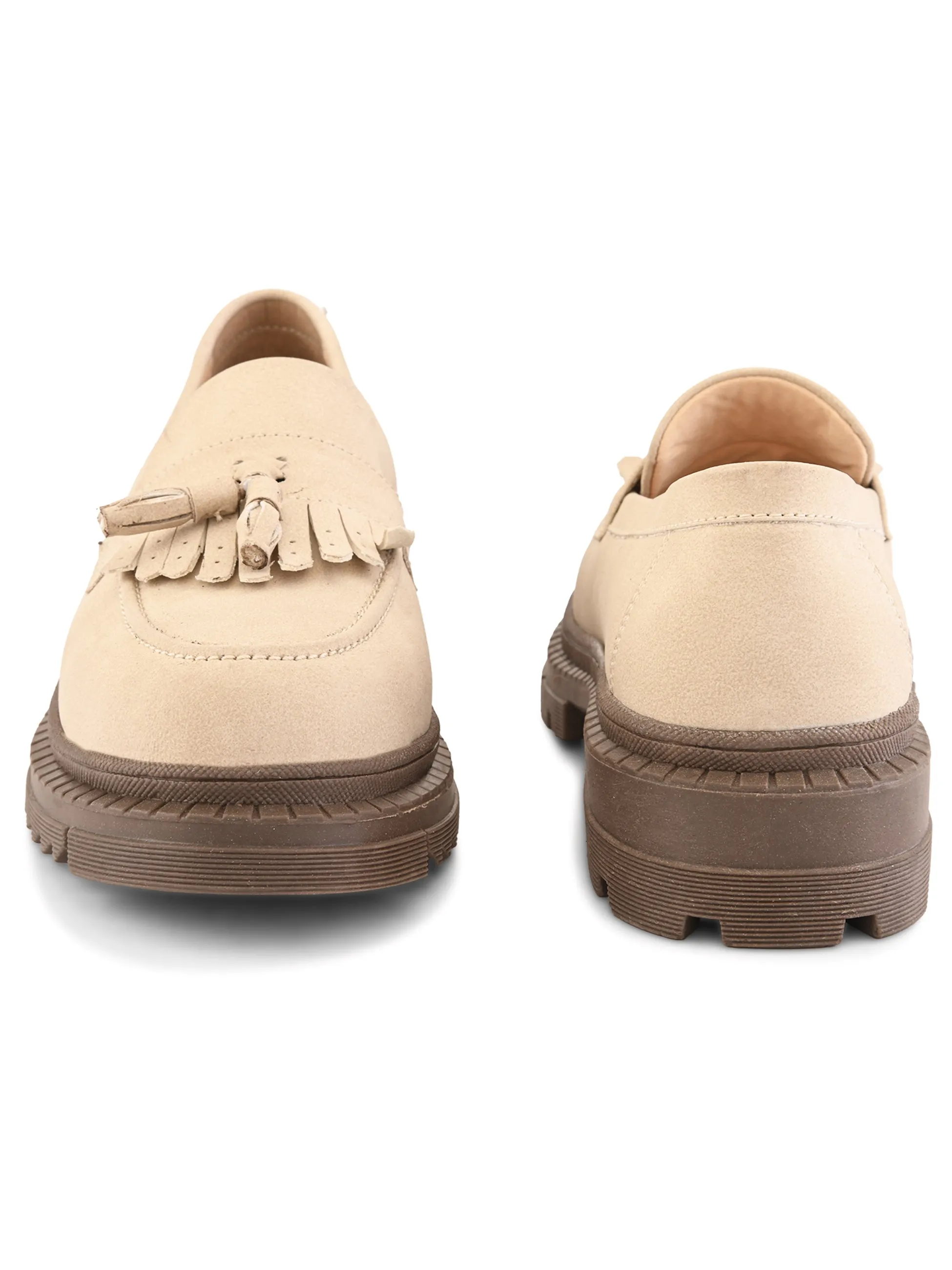 Chloe Women Beige Chunky Loafers Tassel Slip On Loafers