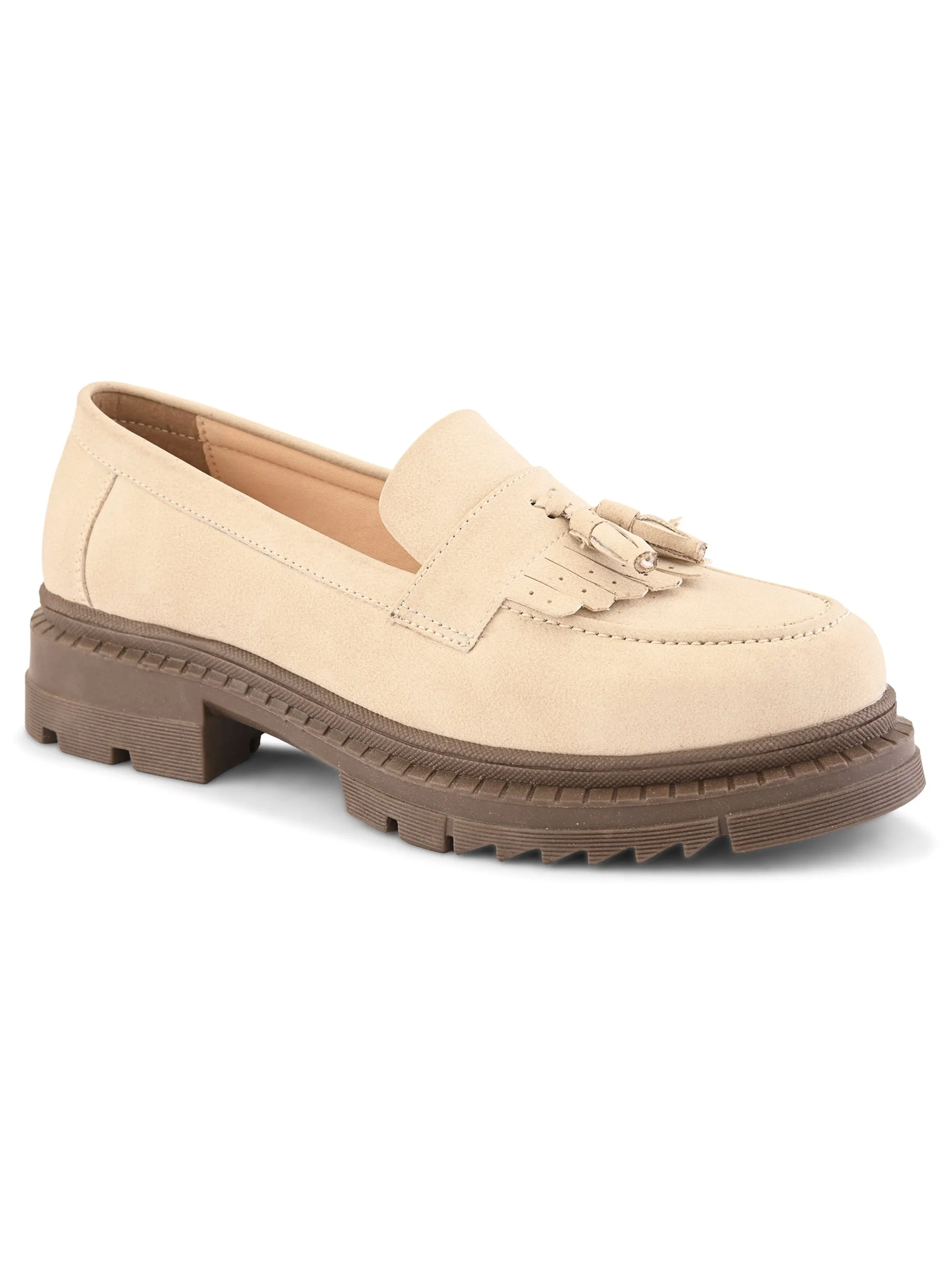 Chloe Women Beige Chunky Loafers Platform Heeled Loafers