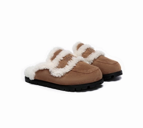 2 Inches Slippers AUSTRALIAN SHEPHERD UGG Slippers Women Sheepskin Wool Shearling Lined Remi