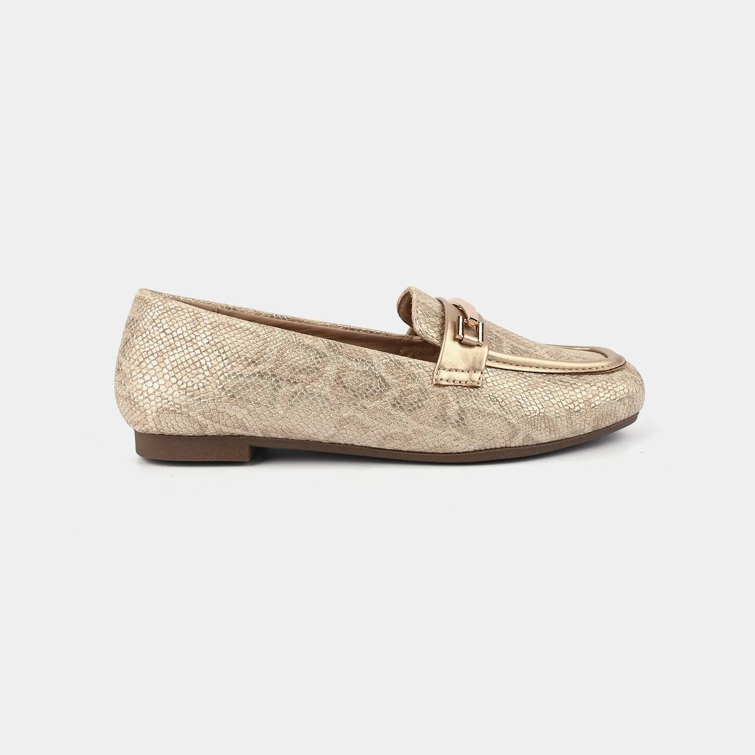 Girls Loafer OS-04-Golden Loafers With Stars