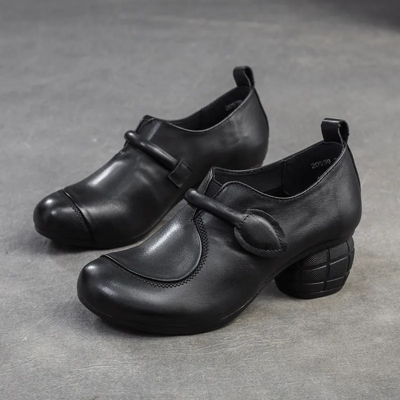 Women Retro Leather Minimliast Chunky Heel Pumps Best Casual Shoes Of 2024