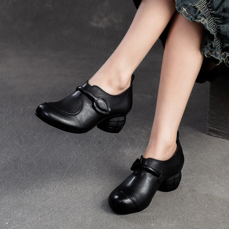 Most Stylish Casual Shoes Women Retro Leather Minimliast Chunky Heel Pumps