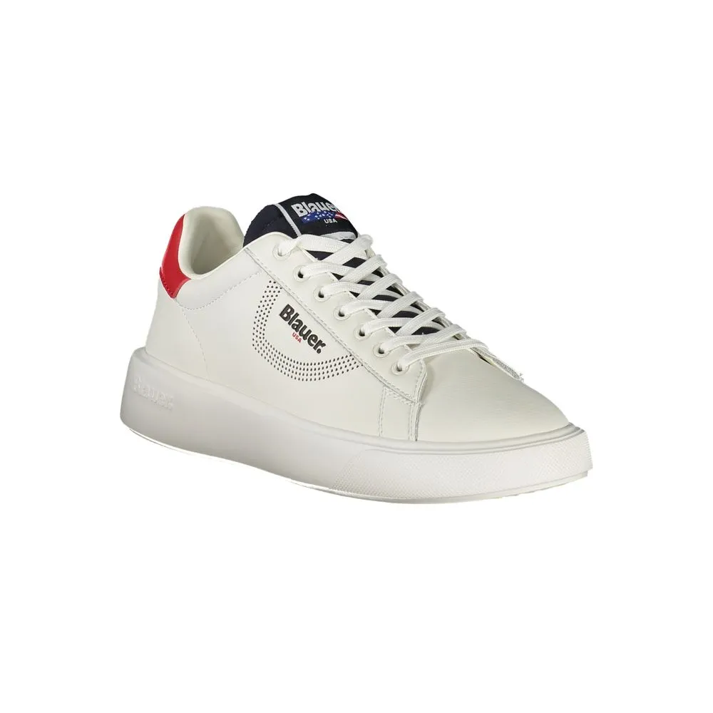 Blauer White Leather Men Sneaker Sneakers With V