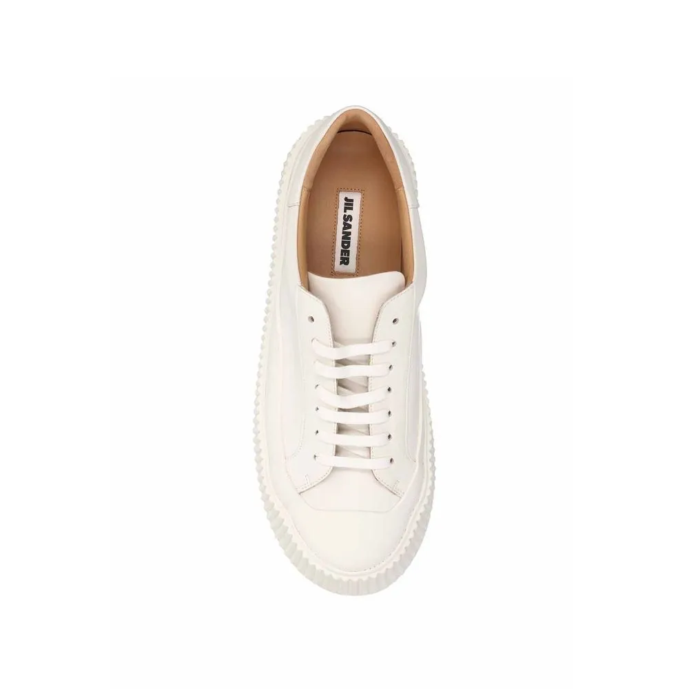 Jil Sander White Calfskin Platform Sneakers Slip On Wedge Sneakers