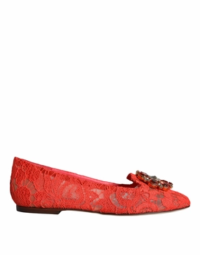 Coral Lace Crystal Ballet Flats Loafers Shoes Expensive Loafers