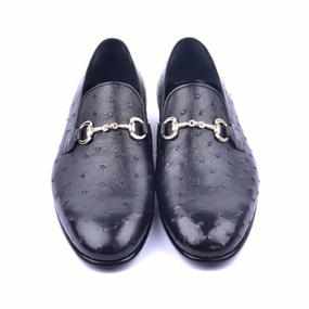 Corrente Genuine Ostrich Leather Silver Wow Bit Buckle Black Loafers Loafers Sports Bar And Grill Catonsville Md