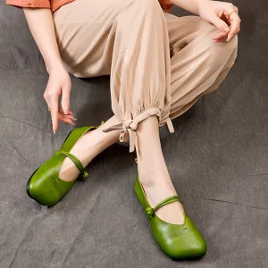 Cowhide Comfortable Slip-on Leather Flat Pea Shoes Striped Shoes Flats