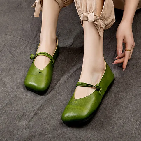 Flat Spd Shoes Cowhide Comfortable Slip-on Leather Flat Pea Shoes