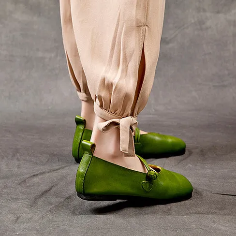 Business Professional Flat Shoes Cowhide Comfortable Slip-on Leather Flat Pea Shoes