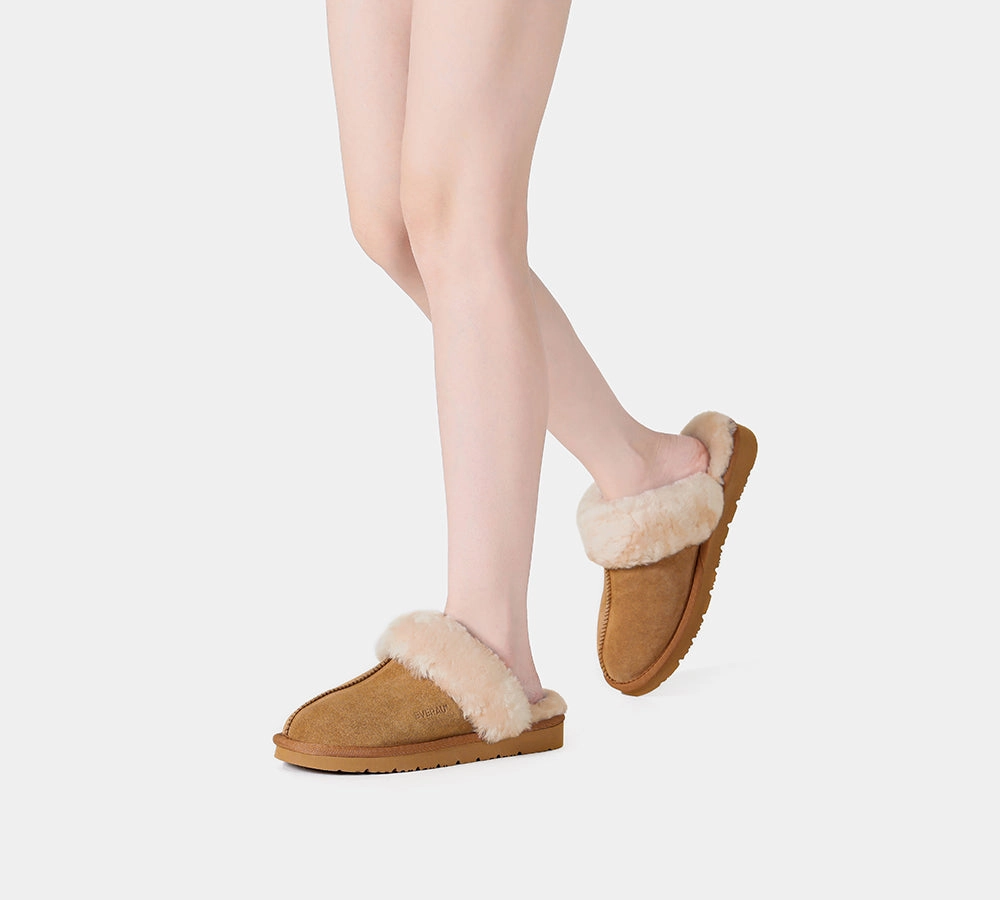 EVERAU UGG Slippers Sheepskin Wool Suede Scuff Muffin