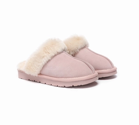 EVERAU UGG Slippers Sheepskin Wool Suede Scuff Muffin Mulo Slippers