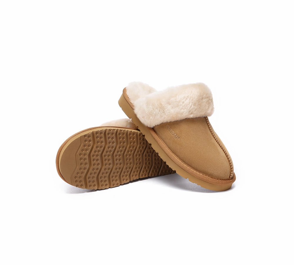 EVERAU UGG Slippers Sheepskin Wool Suede Scuff Muffin