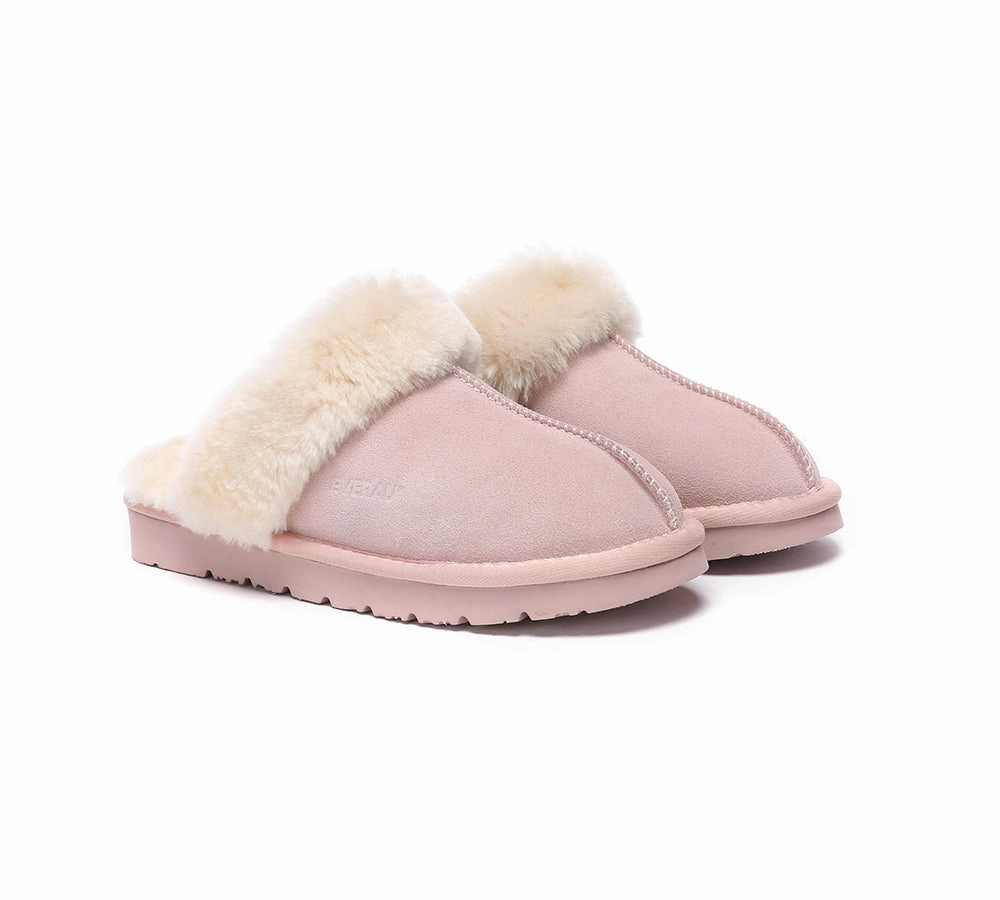 EVERAU UGG Slippers Sheepskin Wool Suede Scuff Muffin Fly Flot Slippers
