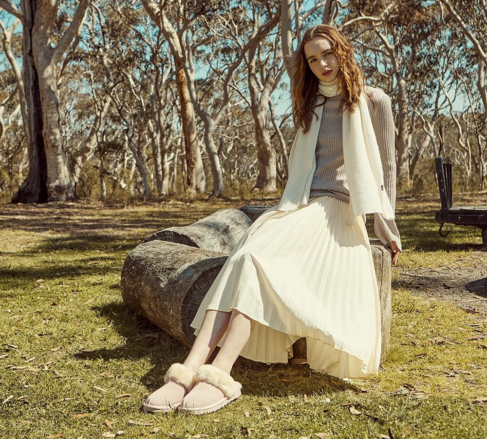 EVERAU UGG Slippers Sheepskin Wool Suede Scuff Muffin