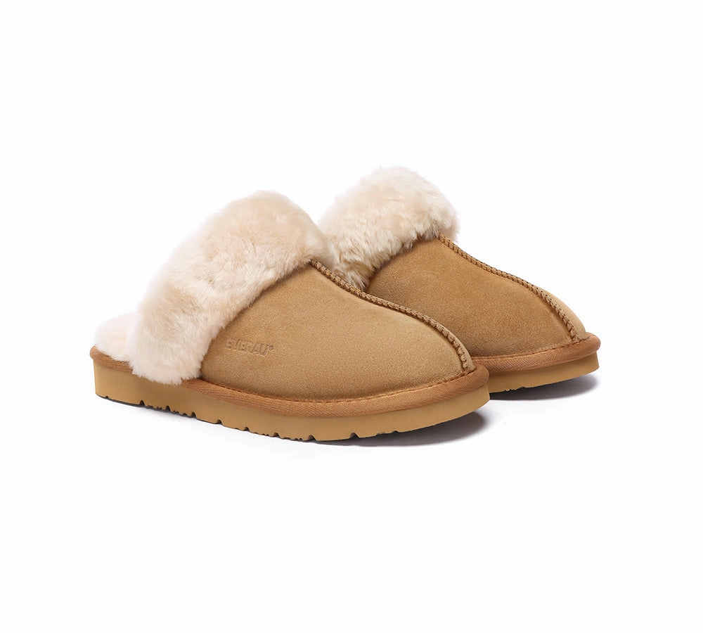 EVERAU UGG Slippers Sheepskin Wool Suede Scuff Muffin