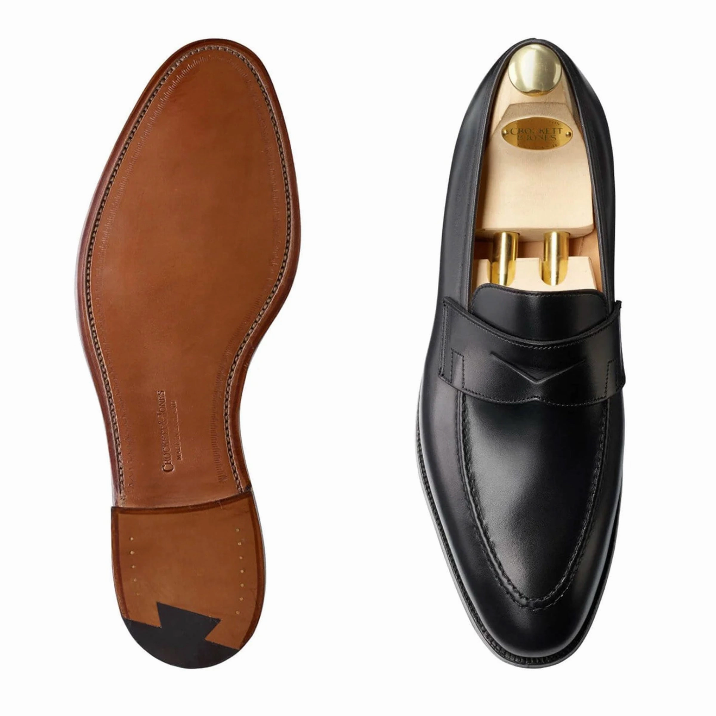 Navy Suede Loafers Crockett & Jones - Sydney Black Leather Loafers - Single Leather Sole