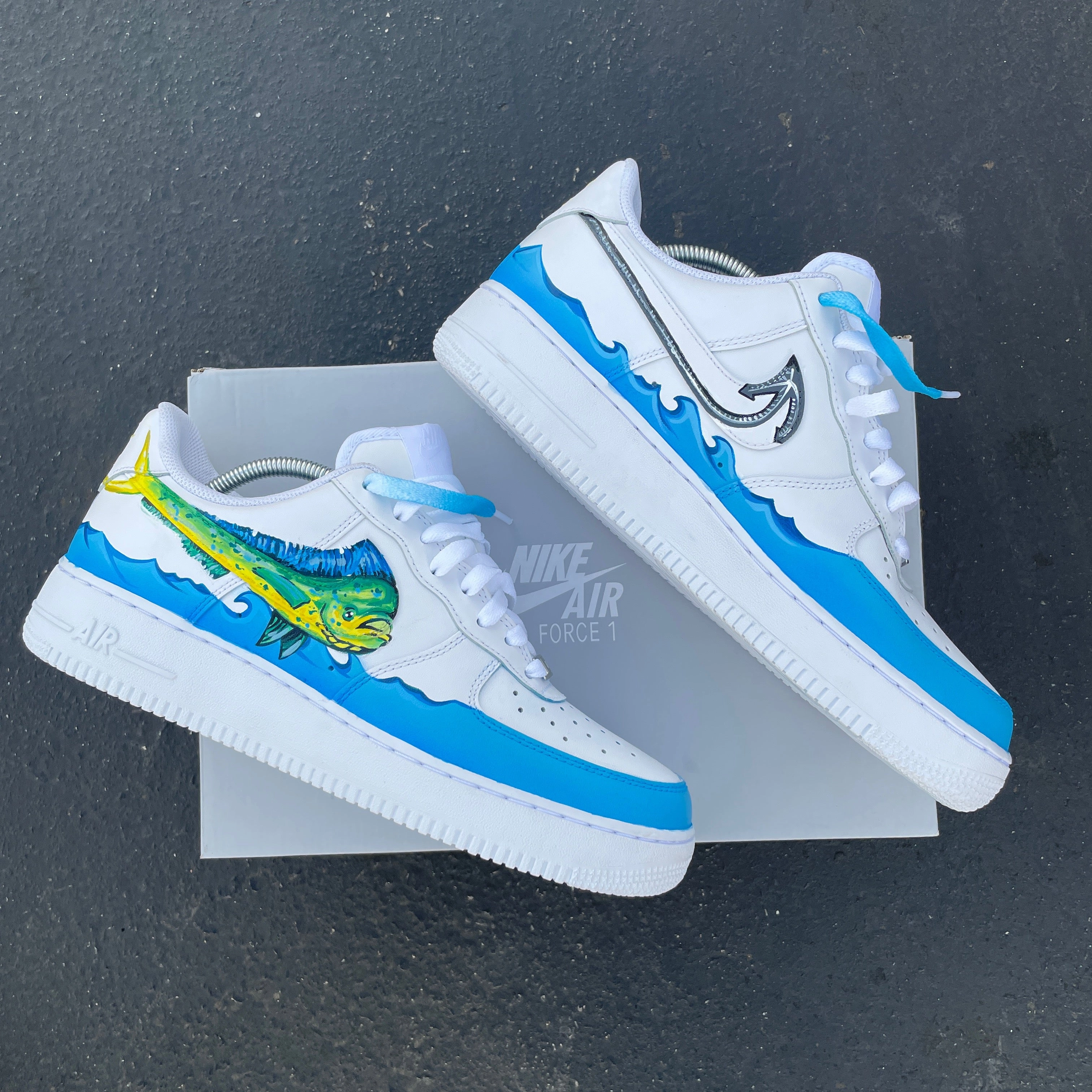 Asics 2019 Running Shoes Custom Hand Painted White Mahi-mahi Fishing Themed Nike Air Force 1 Low