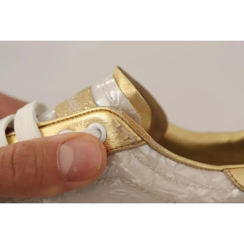 White Lace Up Sneakers Dolce & Gabbana White Portofino Mother Of Pearl Sneakers Casual Shoes