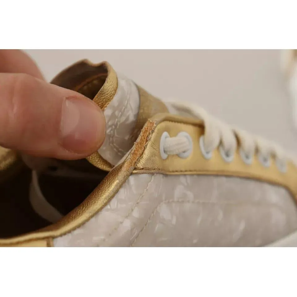 Dolce & Gabbana White Portofino Mother Of Pearl Sneakers Casual Shoes Vintage Havana Rhinestone Sneakers