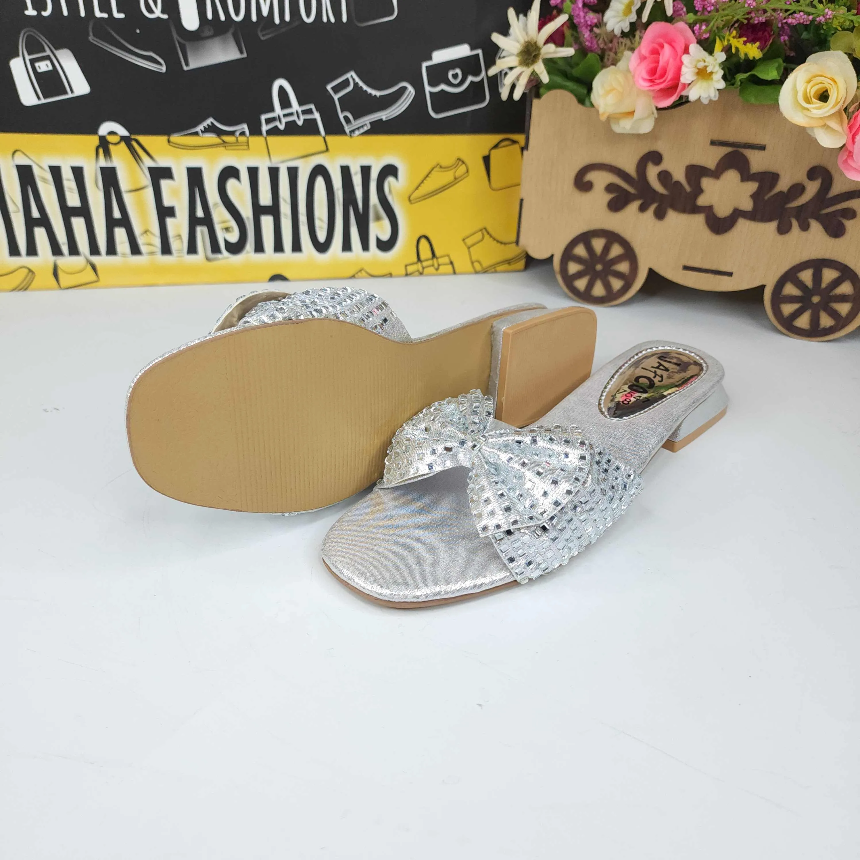 Slippers Necklace Silver Bow Slippers in Short Heel