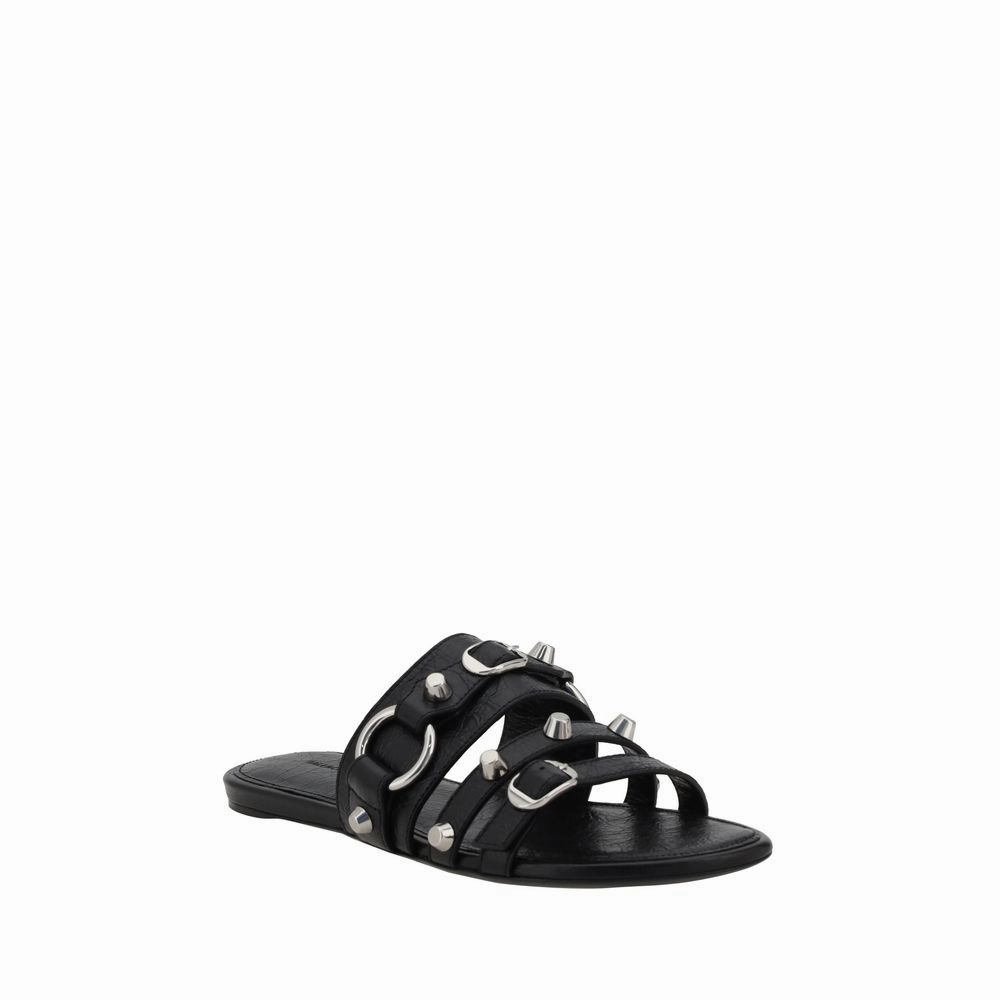 Flat Shoe Storage Balenciaga Black Calf Leather Bos Taurus Flat Sandals