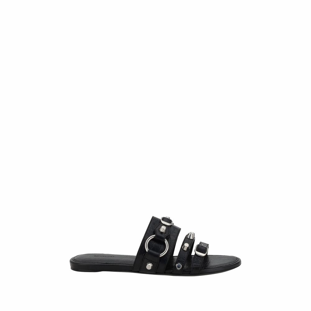 Leather Flat Shoes Balenciaga Black Calf Leather Bos Taurus Flat Sandals