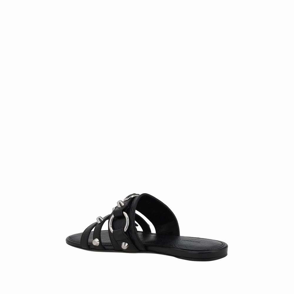 Flat Shoes With Diamonds Balenciaga Black Calf Leather Bos Taurus Flat Sandals