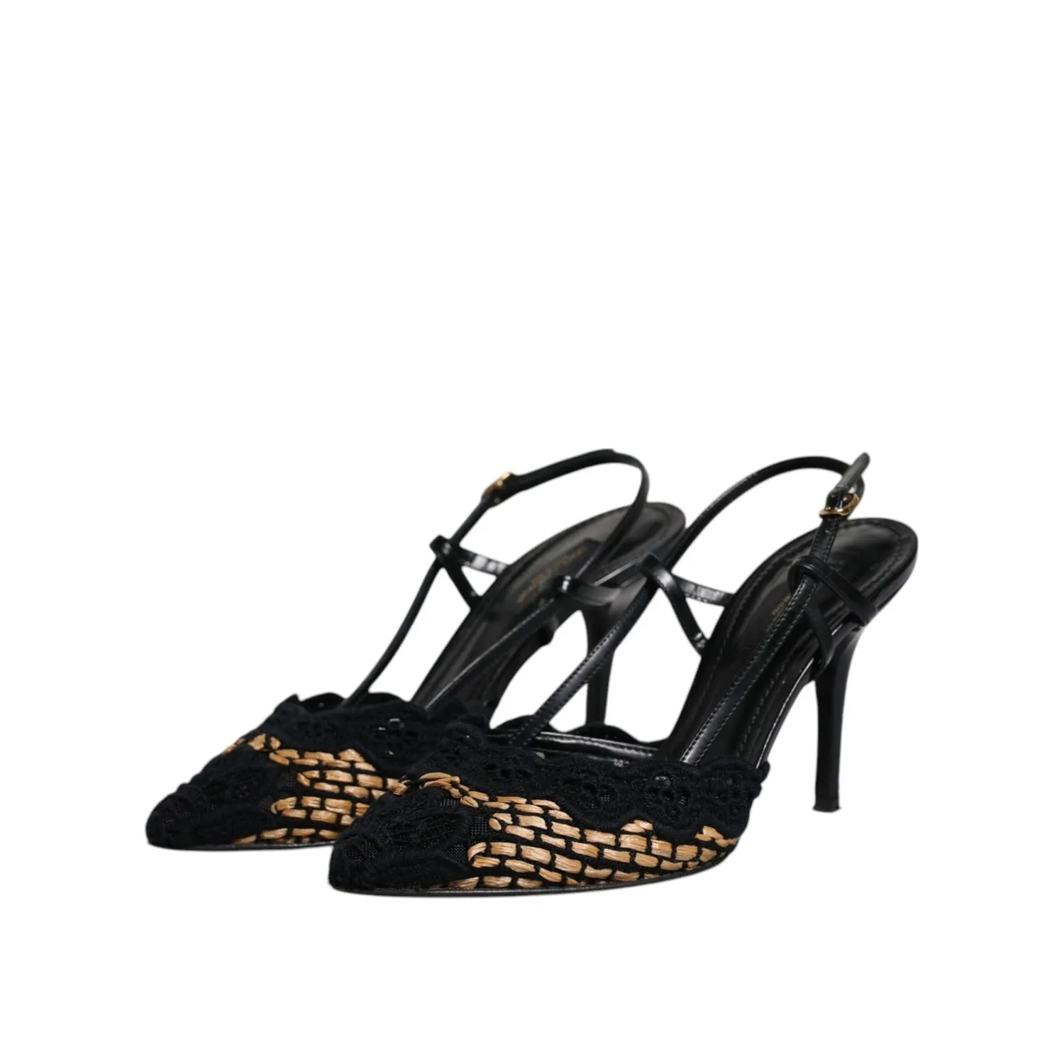 Dolce & Gabbana Black Brown Lace High Heels Slingback Shoes J Renee Sandals