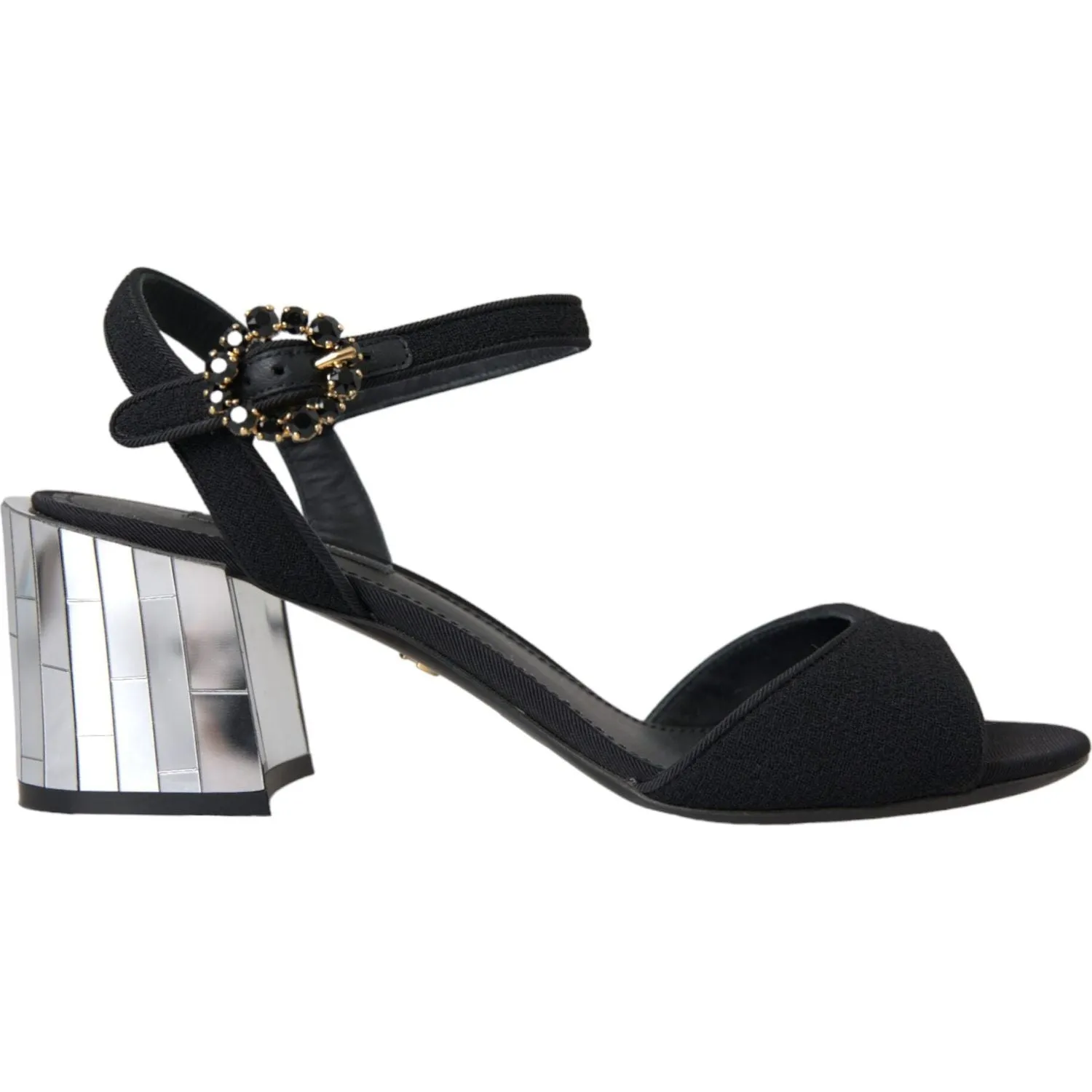 Dolce & Gabbana Black Crystal Ankle Strap Keira Sandal Shoes Soccer Slide Sandals