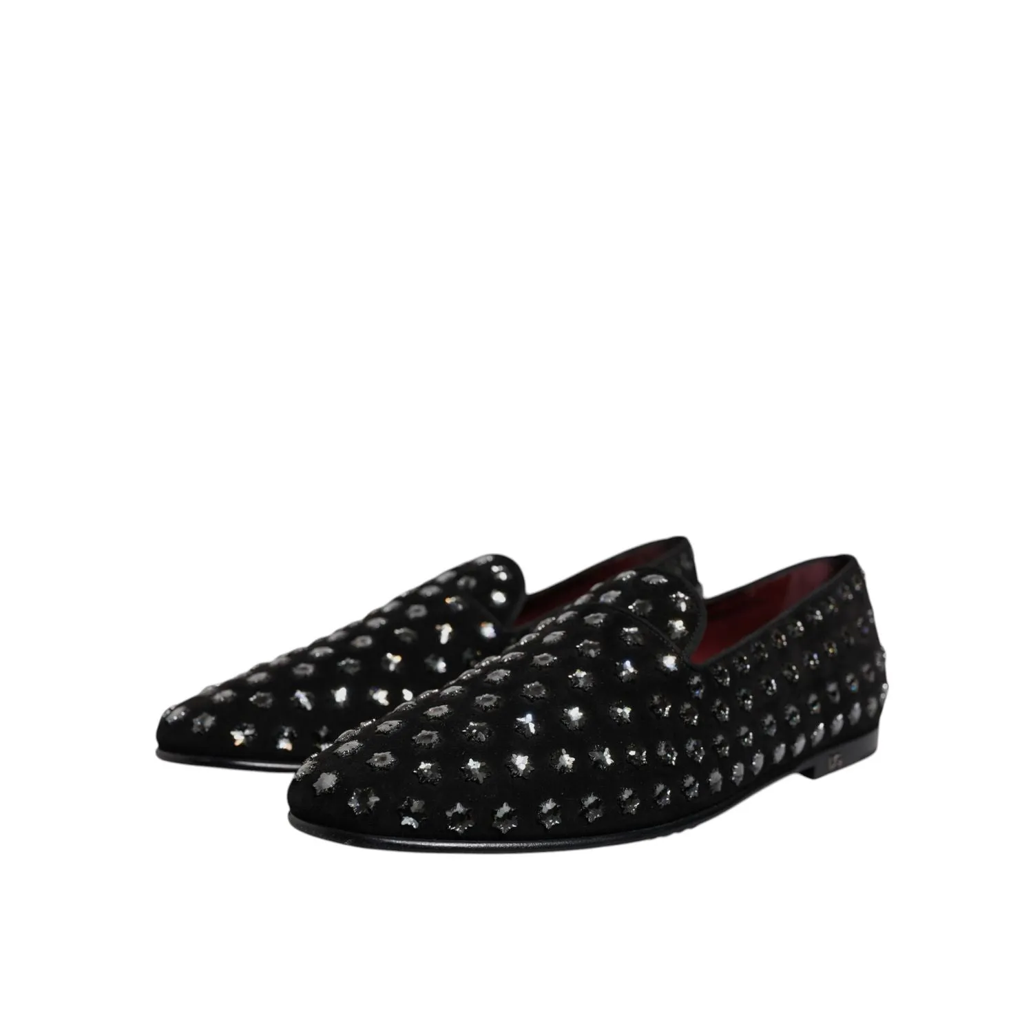 Dolce & Gabbana Black Crystal Embellished Loafers Dress Shoes Babouche Charms Walk Loafers