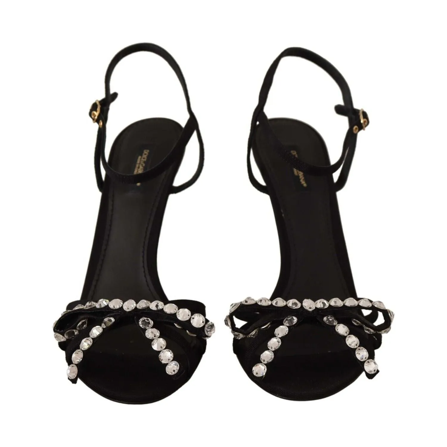 Dolce & Gabbana Black Crystals Ankle Strap Heels Sandals Shoes Oofos Slide Sandals