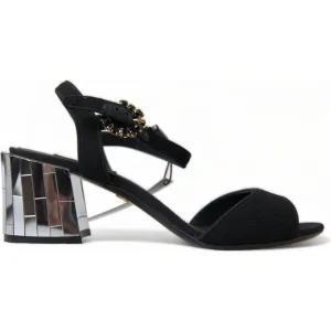 Stretch Sandals Dolce & Gabbana Black Crystals Ankle Strap Sandals Shoes