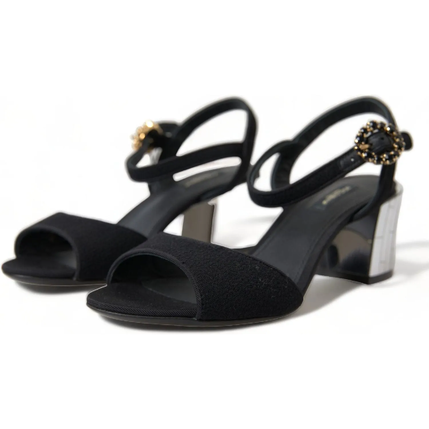 Orthotics Sandals Dolce & Gabbana Black Crystals Ankle Strap Sandals Shoes