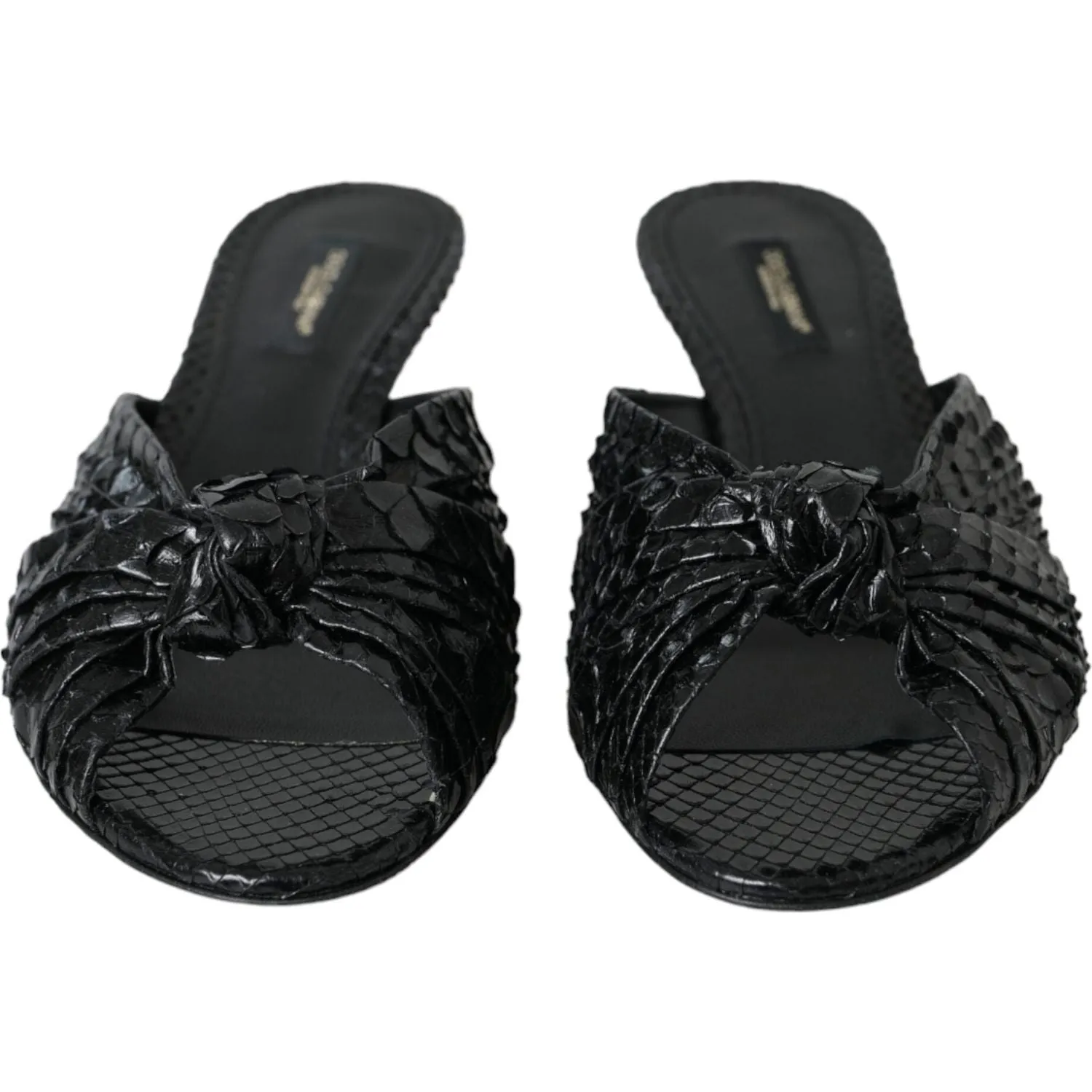 Dolce & Gabbana Black Exotic Leather Heels Slides Shoes Summer Sandals