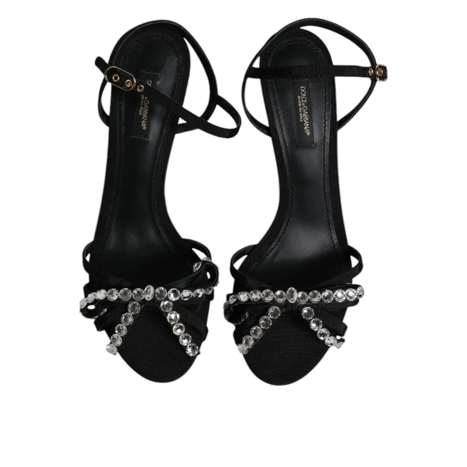 Dolce & Gabbana Black Leather Crystal Bow KEIRA Sandals Shoes Sandals For Neuropathy