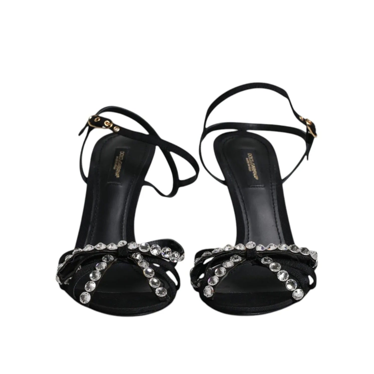 Dolce & Gabbana Black Leather Crystal Bow KEIRA Sandals Shoes Sandals Adilette