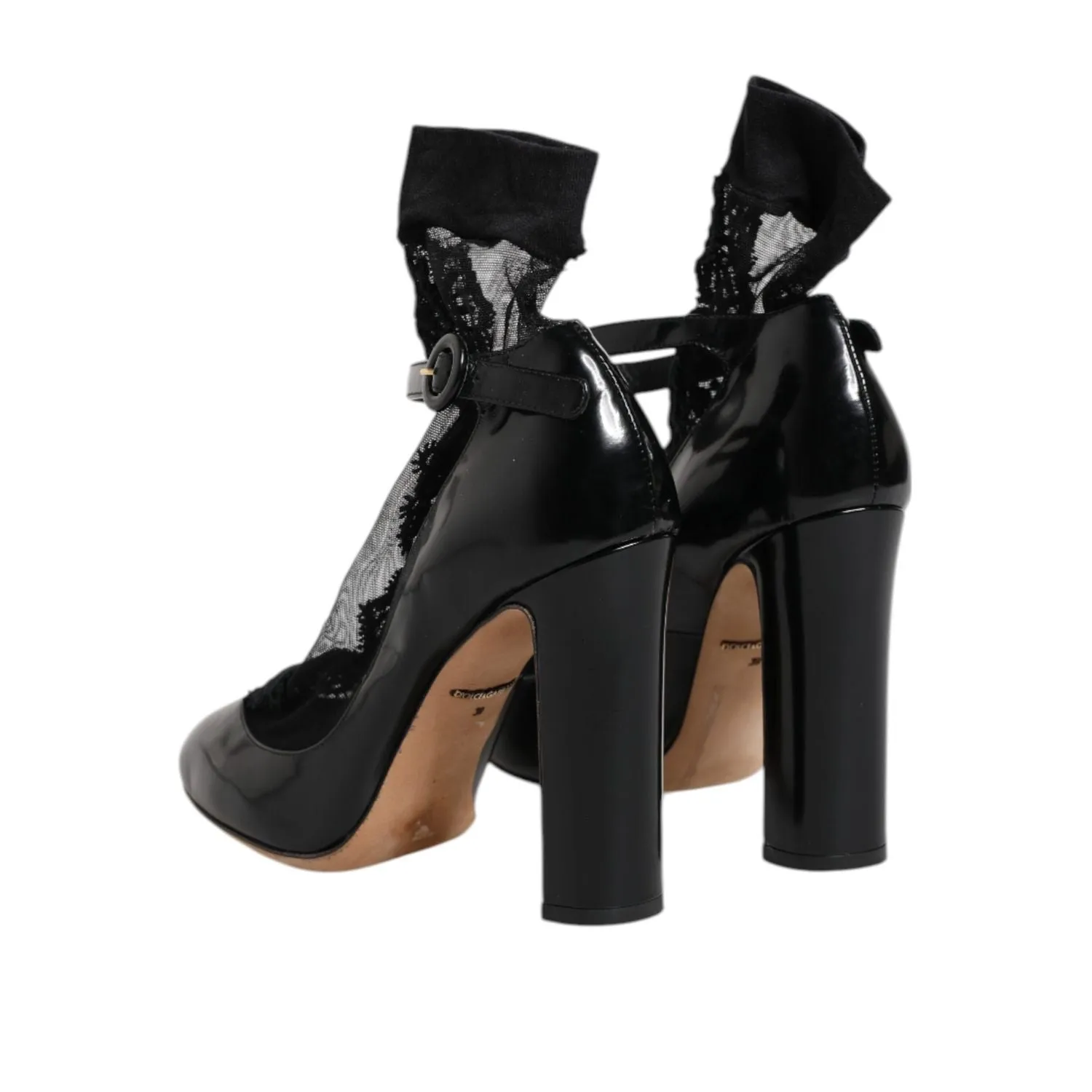 Rockstud Slip In Sandals Dolce & Gabbana Black Leather Lace Socks Heels Pumps Shoes