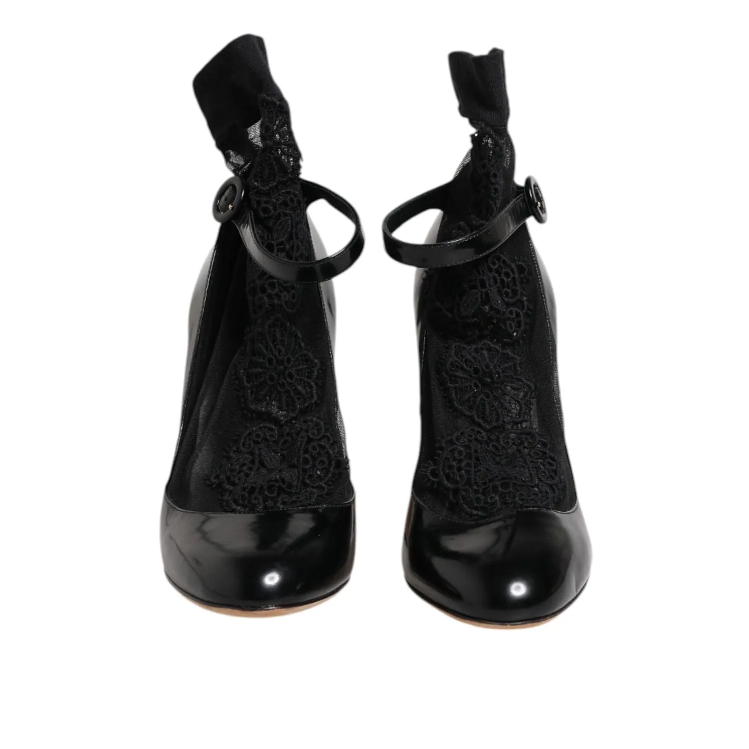 Dolce & Gabbana Black Leather Lace Socks Heels Pumps Shoes Freda Salvador Sandals