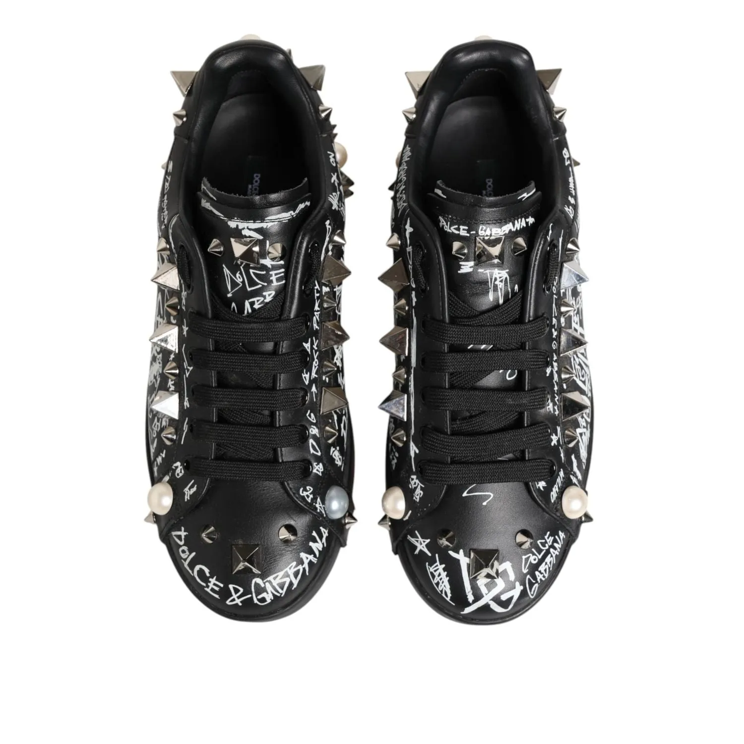 Discount Sneakers Online Dolce & Gabbana Black Portofino Stud Embellished Sneakers Shoes