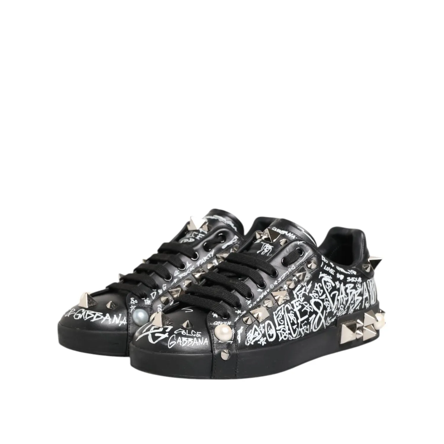 Force Fields For Sneakers Dolce & Gabbana Black Portofino Stud Embellished Sneakers Shoes