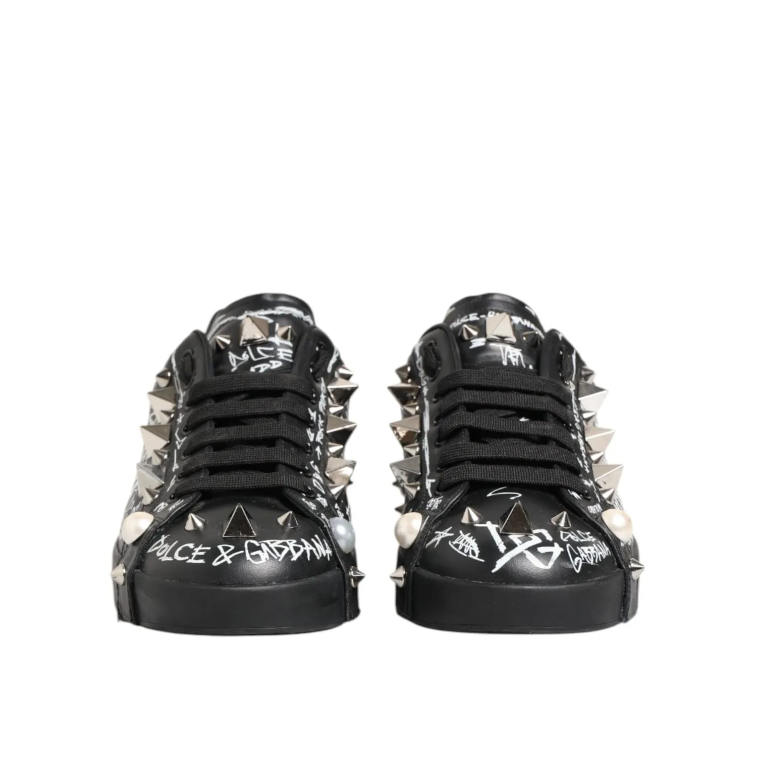 Holy Ground Sneakers Dolce & Gabbana Black Portofino Stud Embellished Sneakers Shoes