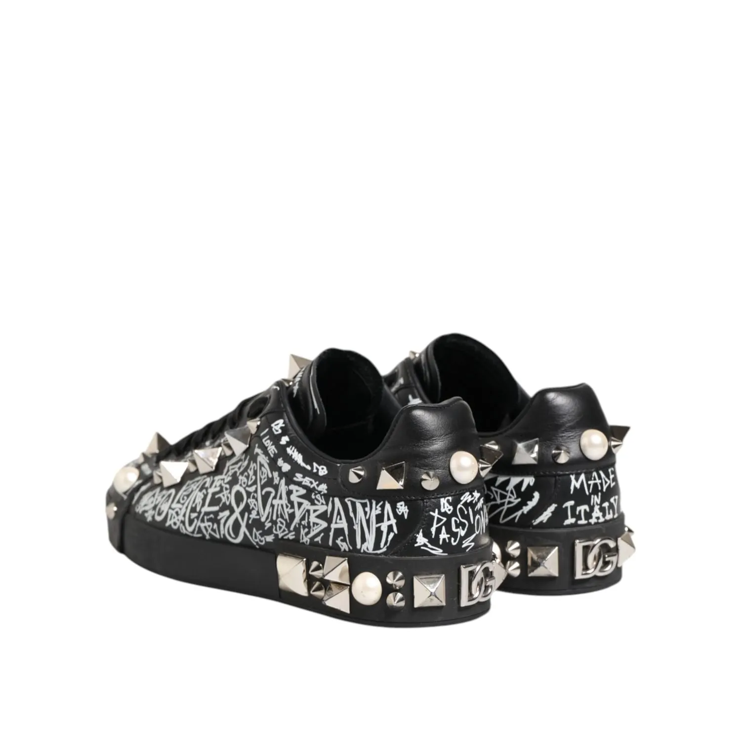 Dolce & Gabbana Black Portofino Stud Embellished Sneakers Shoes Yonex Tennis Sneakers